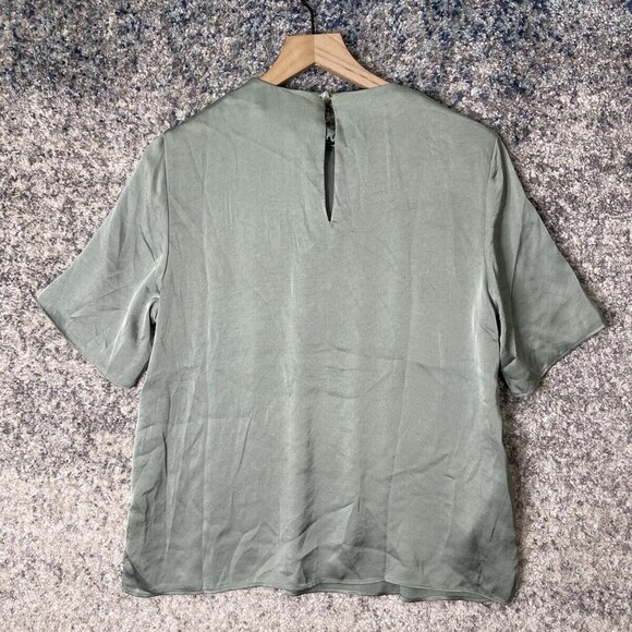 Mango Womens Long Satin Blouse Top Green Size 6 - Picture 2 of 9